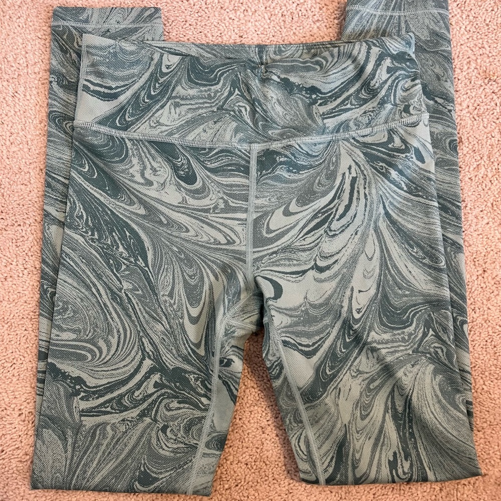 Athleta Girl Swirl Pattern Leggings - Green and White
